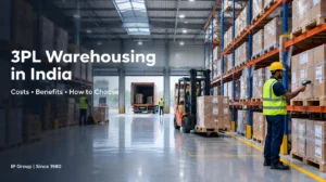 3PL warehousing in India – IP Group warehouse with racking and forklift